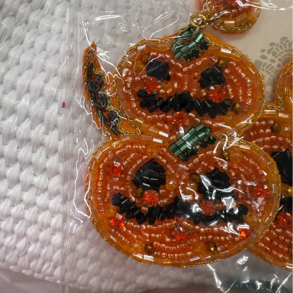 Halloween Festive Pumpkin Beaded Earrings